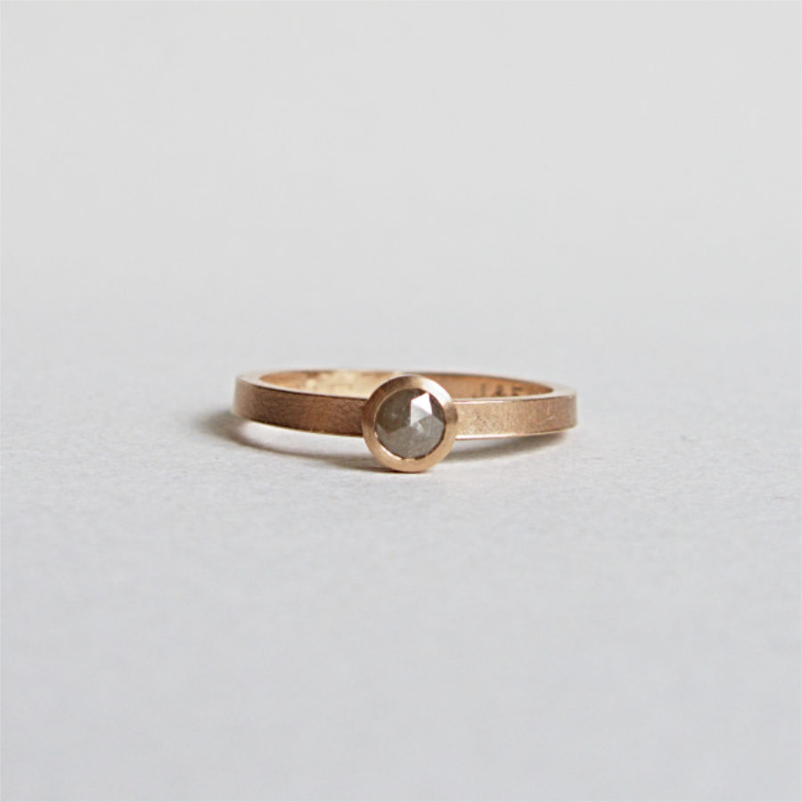 Handmade 18K gold wedding / engagement ring, Drop shaped ring with a rose cut diamond by Maki Okamoto