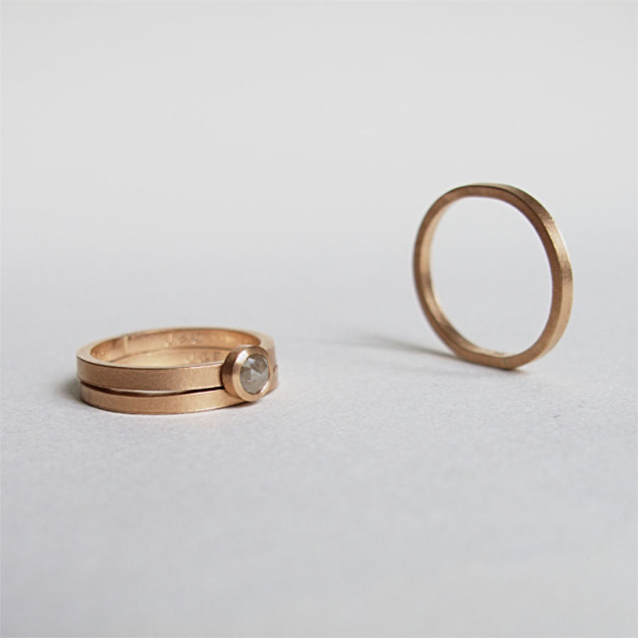Handmade 18K gold wedding / engagement ring, Drop shaped ring with a rose cut diamond by Maki Okamoto