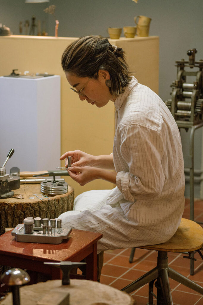 Jewellery artist Maki Okamoto in her studio in Blackeberg in Stockholm. Photo by Kotryna Juskaite